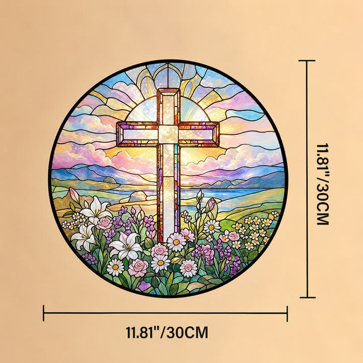 Christianartworkshop Round Scenic Cross Glass Suncatcher: Sign of Timeless Sacred Grace - 11.81''*11.81''*0.14''/30*30*0.35cm - image 10