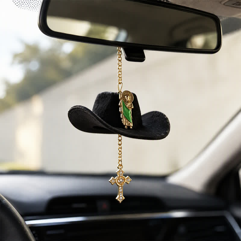 Christianartworkshop Cross St. Jude & Our Lady Car Pendant: Symbol Of Enduring Heavenly Hope - image 1