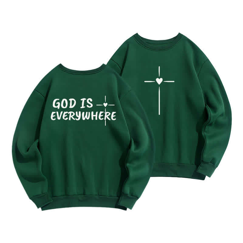 Christianartworkshop God Is Everywhere Oversized Fleece Lined Crewneck Sweatshirt - Green - 2XL - image 12