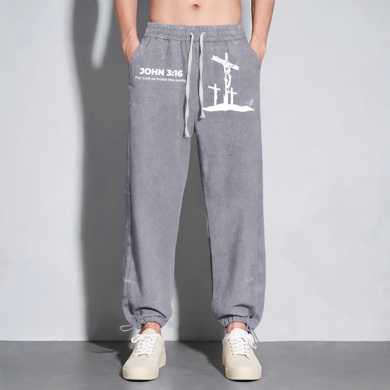 Christianartworkshop John 3:16 Cross Silhouette Blush Washed Sweatpants - image 22