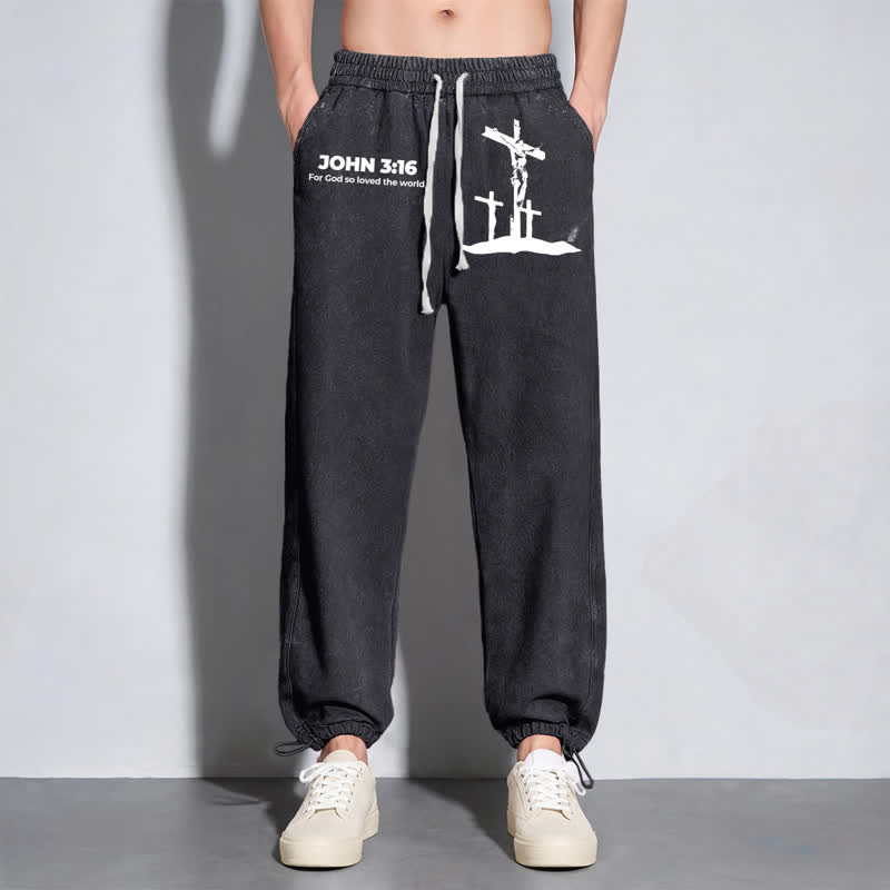 Christianartworkshop John 3:16 Cross Silhouette Blush Washed Sweatpants - image 14