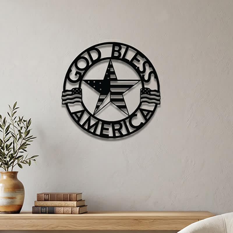 Christianartworkshop Round Ring God Bless USA Star Flag Metal Wall Decor: Timeless Emblem of Sacred Redemptive Grace - image 7