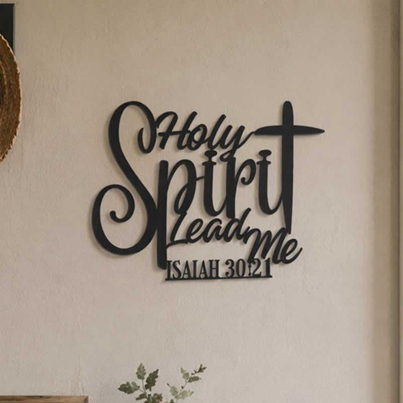Christianartworkshop Isaiah 30:21 Holy Spirit Lead Me Cross Script Metal Wall Decor: Symbol of Gentle Divine Guidance - image 0
