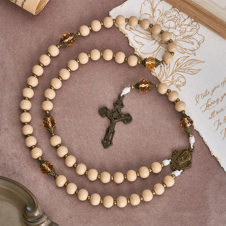 Christianartworkshop Beige Beads Rosary with Champagne-Tone Accent: Faith & Calm Reminder for Quiet Moments - image 3