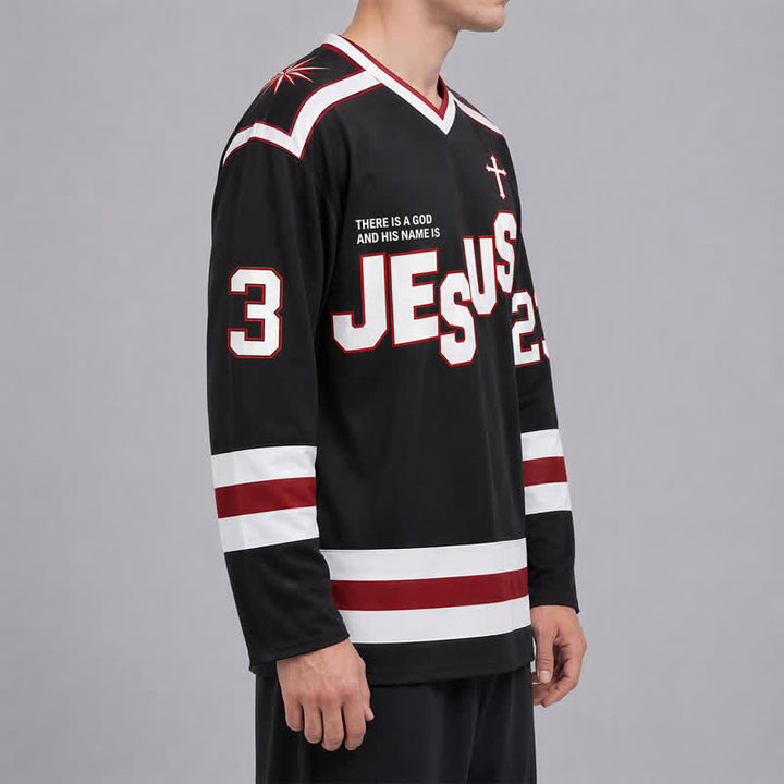 Christianartworkshop Jesus Child Of God 23 Black Hockey Jersey - image 6