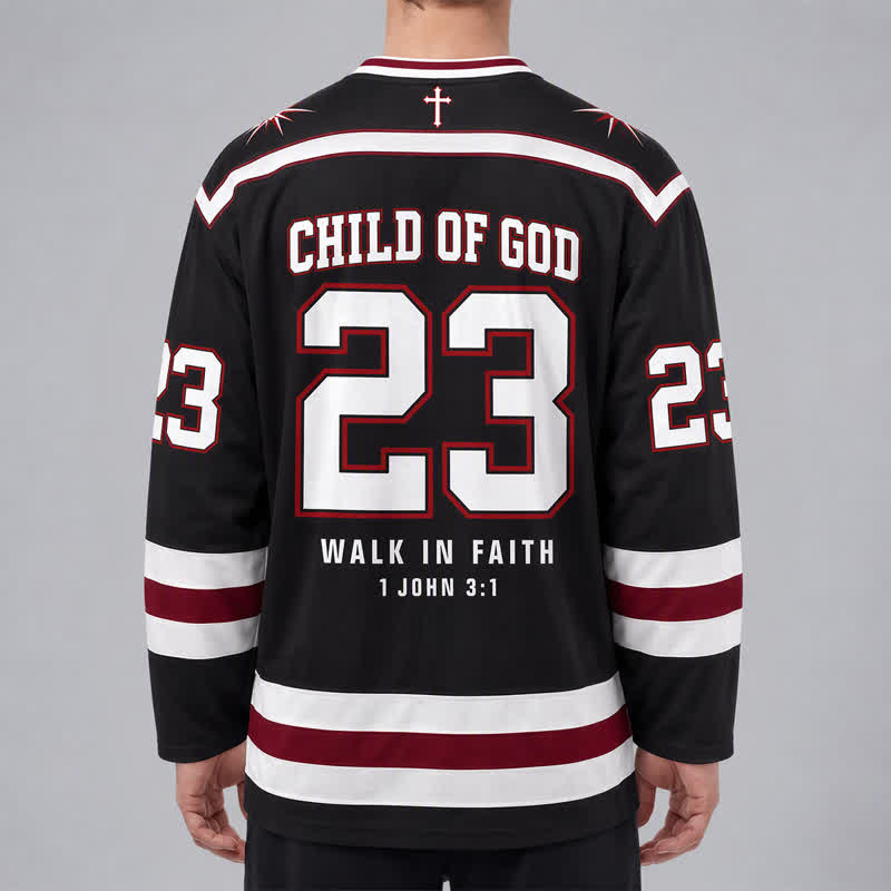 Christianartworkshop Jesus Child Of God 23 Black Hockey Jersey - image 4