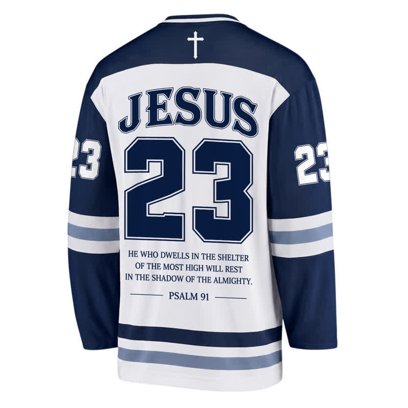 Christianartworkshop Jesus Crown Of Thorns Psalm 91 Vintage Hockey Jersey - image 1