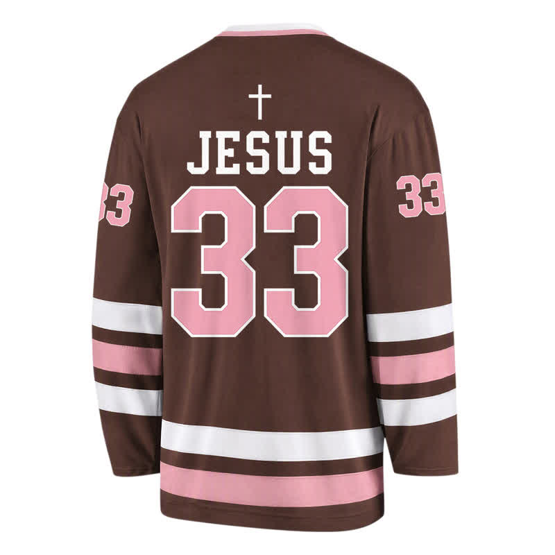Christianartworkshop Jesus 33 Vintage Brown Long Sleeve Hockey Jersey - image 1