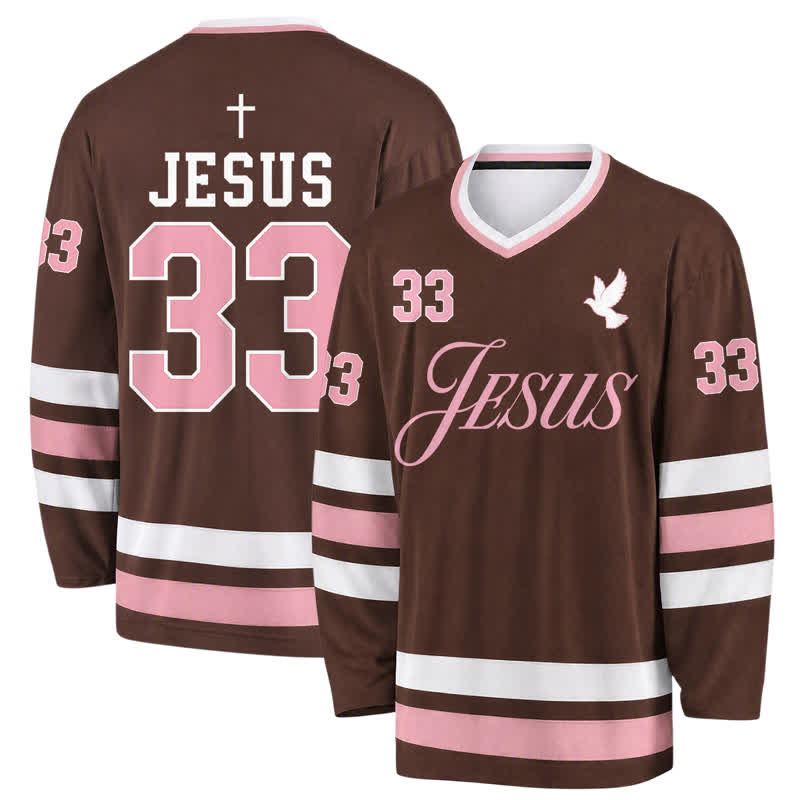 Christianartworkshop Jesus 33 Vintage Brown Long Sleeve Hockey Jersey - 5XL - image 0