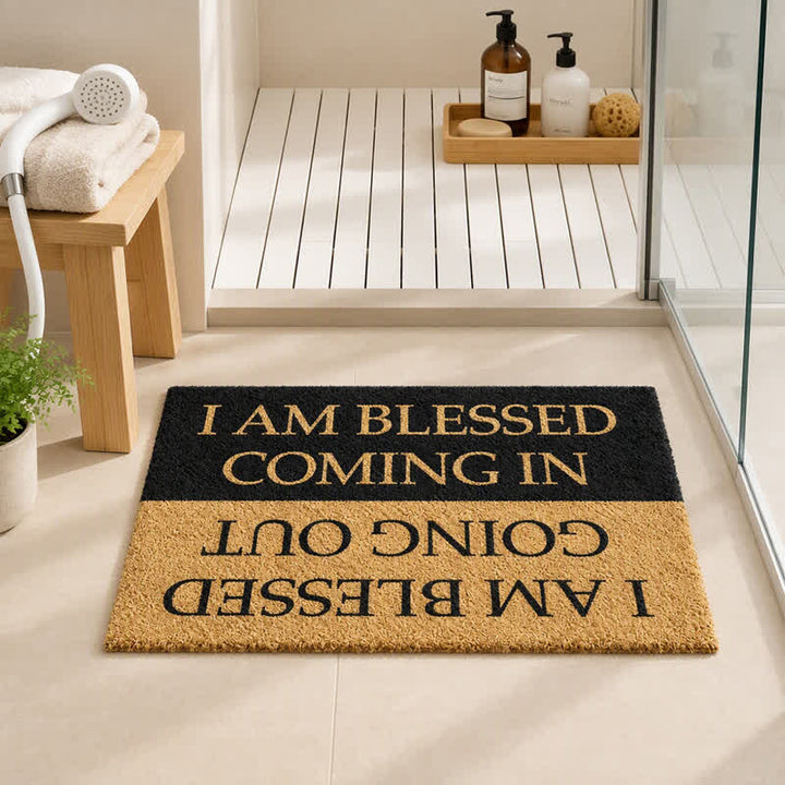 Christianartworkshop Two-Sided Faith Quote I Am Blessed Coming In & Going Out  Coir Doormat - image 1