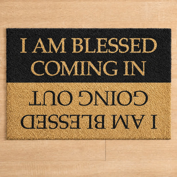 Christianartworkshop Two-Sided Faith Quote I Am Blessed Coming In & Going Out  Coir Doormat - image 3