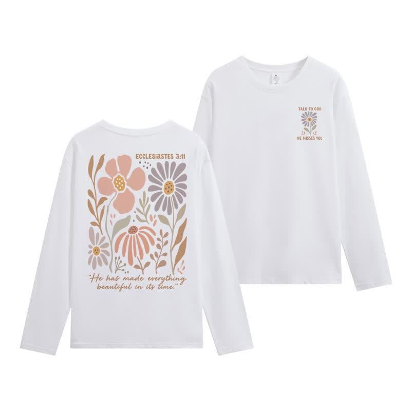 Christianartworkshop Dual-Sided Ecclesiastes 3:11 Floral Long Sleeve T-Shirt - White - 4XL - image 3