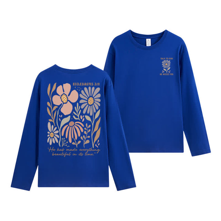 Christianartworkshop Dual-Sided Ecclesiastes 3:11 Floral Long Sleeve T-Shirt - Royal Blue - 4XL - image 33