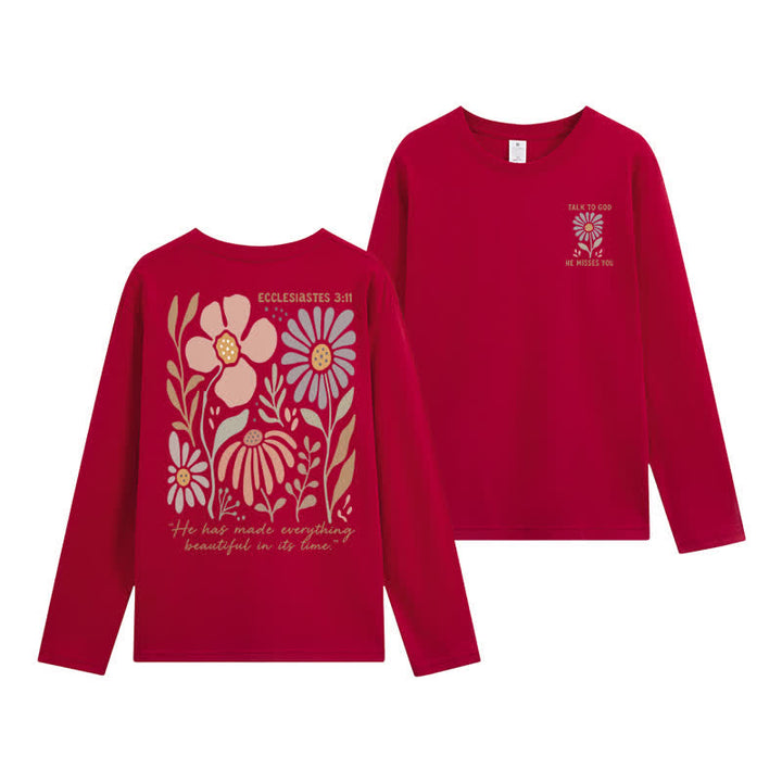 Christianartworkshop Dual-Sided Ecclesiastes 3:11 Floral Long Sleeve T-Shirt - Wine - 4XL - image 27