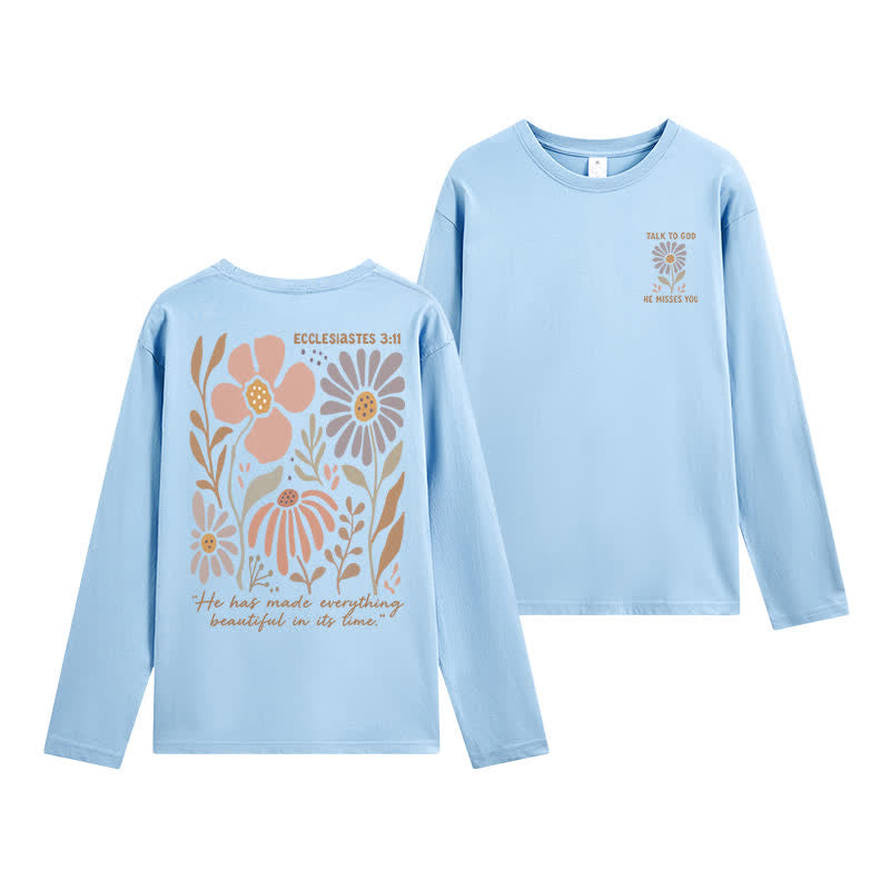Christianartworkshop Dual-Sided Ecclesiastes 3:11 Floral Long Sleeve T-Shirt - Sky Blue - 4XL - image 30