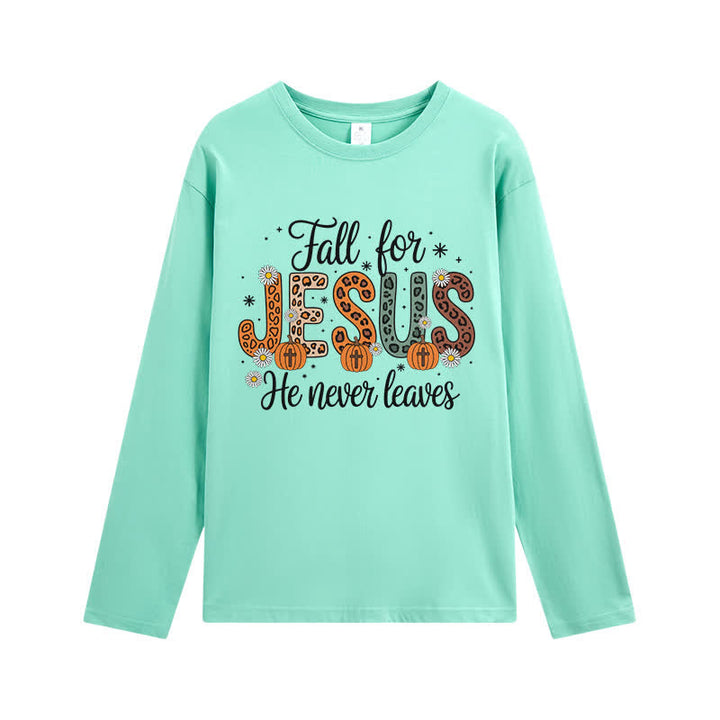 Christianartworkshop Fall For Jesus He Never Leaves Graphic Long Sleeve T-Shirt - Mint - 4XL - image 0