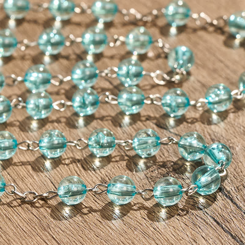 Christianartworkshop Our Lady & Crucifix of 8mm Round Glass Blue Alloy Chain Rosary - image 1