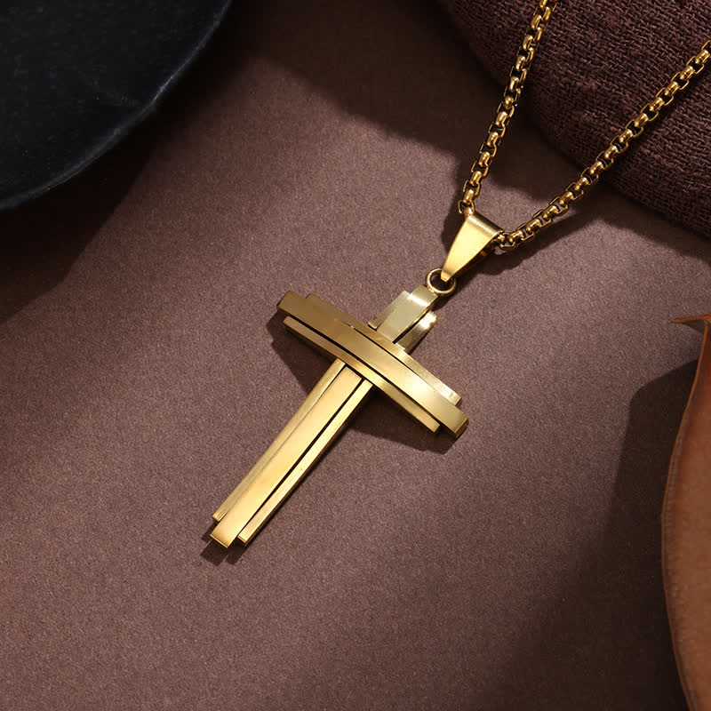 Christianartworkshop Stacked Bar Cross Box Chain Necklace: Token of Unfailing Divine Guardianship - Golden - image 4