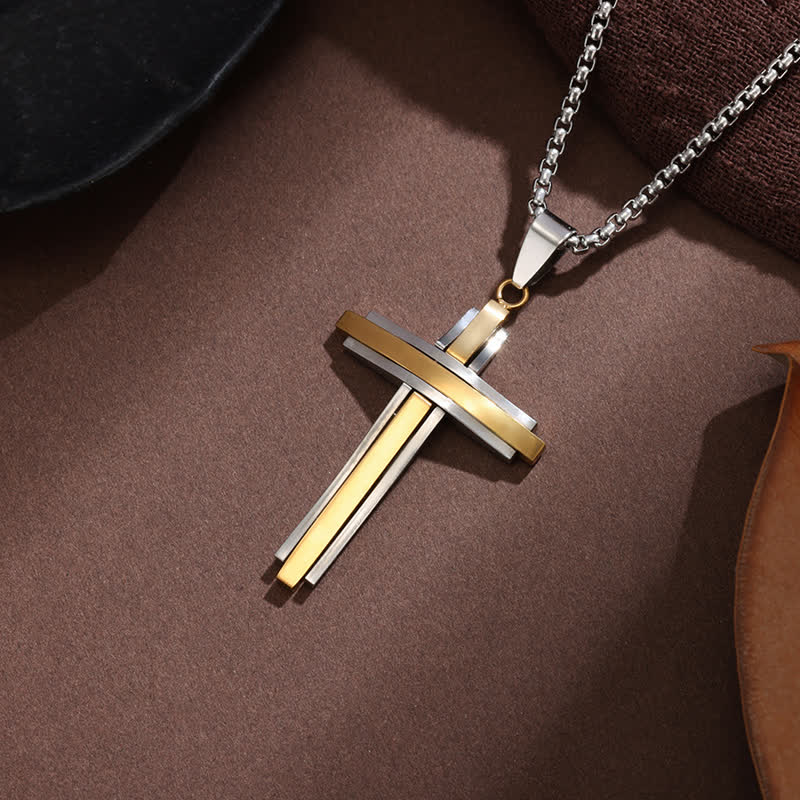 Christianartworkshop Stacked Bar Cross Box Chain Necklace: Token of Unfailing Divine Guardianship - Golden & Silver - image 3