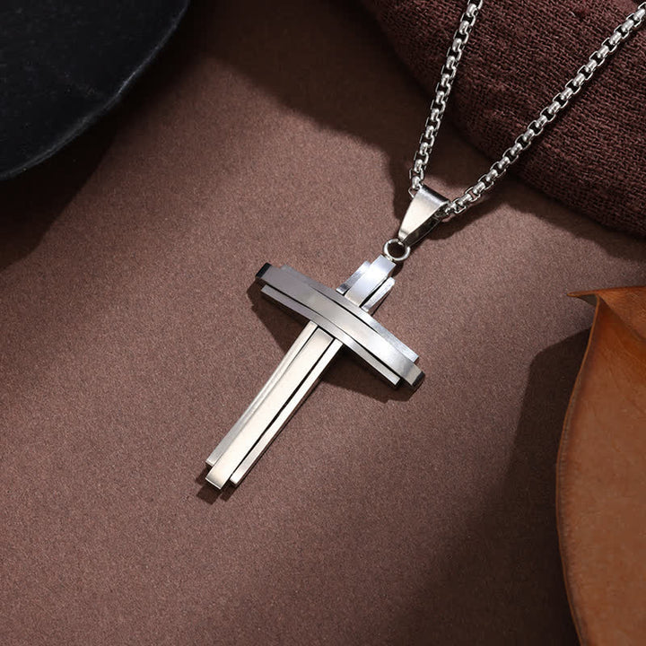 Christianartworkshop Stacked Bar Cross Box Chain Necklace: Token of Unfailing Divine Guardianship - Silver - image 1