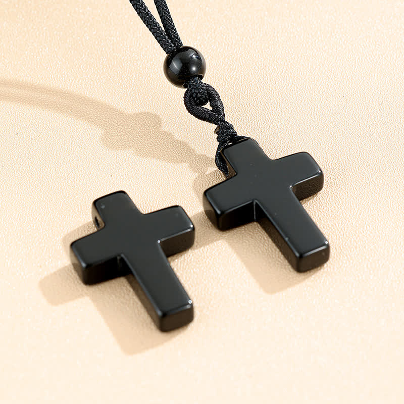 Christianartworkshop Versatile Natural Stone Cross Knot Necklace: Charm of Everlasting Divine Favor - Obsidian - image 6