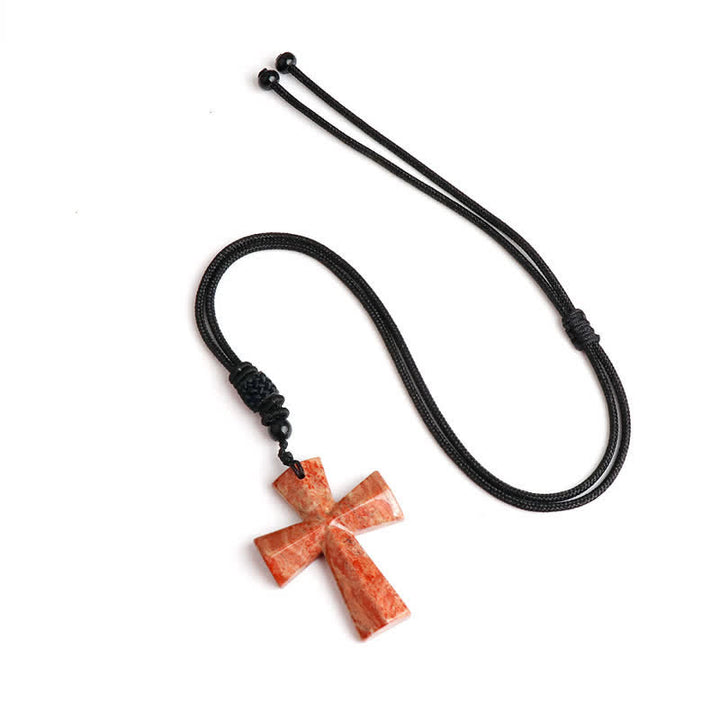 Christianartworkshop Polished Crystal Cross Knot Cord Necklace: Bearer of Gentle Heavenly Comfort - Red Stone - image 10