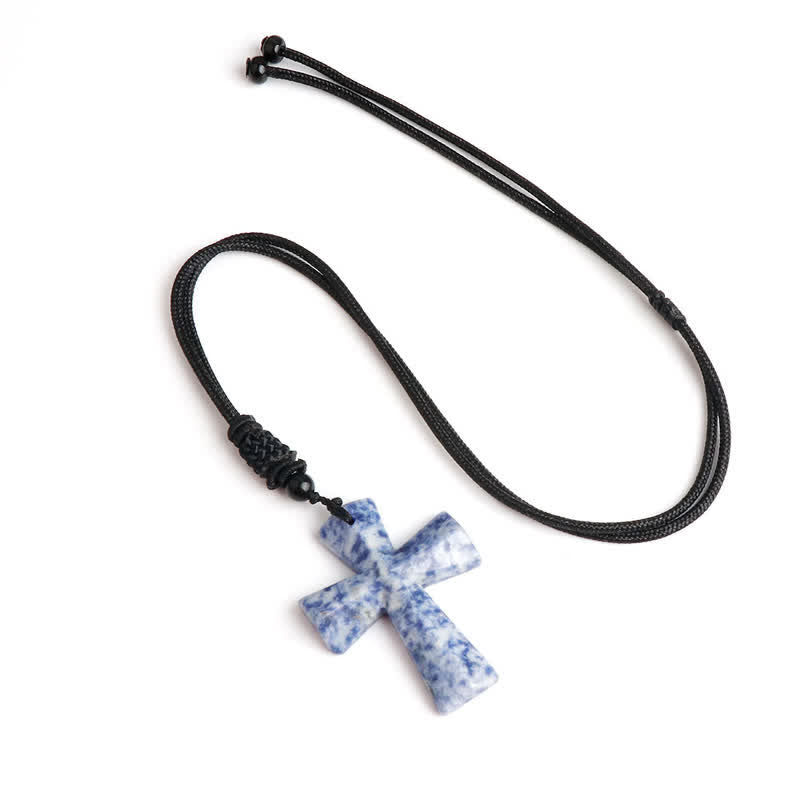 Christianartworkshop Polished Crystal Cross Knot Cord Necklace: Bearer of Gentle Heavenly Comfort - Blue Dot Stone - image 20