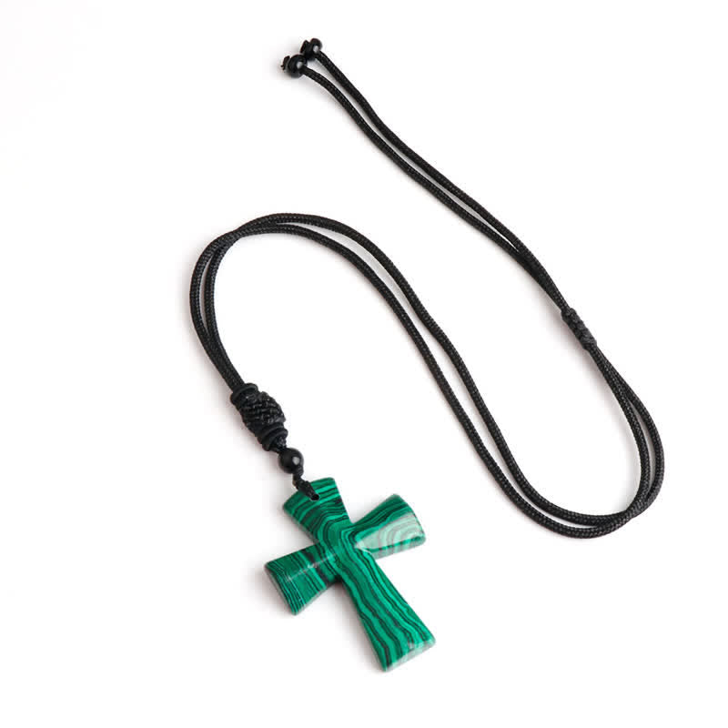 Christianartworkshop Polished Crystal Cross Knot Cord Necklace: Bearer of Gentle Heavenly Comfort - Synthetic Malachite - image 13