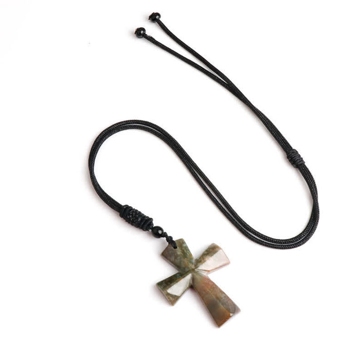 Christianartworkshop Polished Crystal Cross Knot Cord Necklace: Bearer of Gentle Heavenly Comfort - Color Agate - image 5