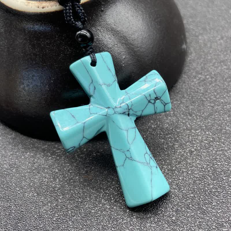Christianartworkshop Polished Crystal Cross Knot Cord Necklace: Bearer of Gentle Heavenly Comfort - Synthetic Turquoise - image 17