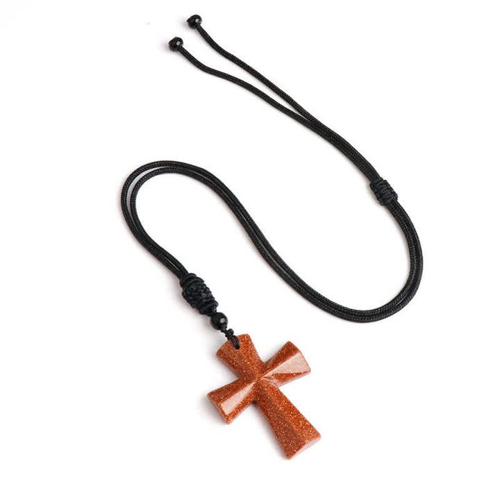 Christianartworkshop Polished Crystal Cross Knot Cord Necklace: Bearer of Gentle Heavenly Comfort - Synthetic Gold Sand Stone - image 11