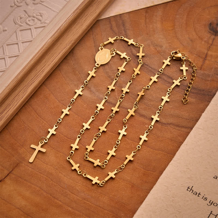 Christianartworkshop Our Lady Medal Cross Link Rosary: Token of Gentle Divine Comfort - Golden - Our Lady & Cross C - image 4