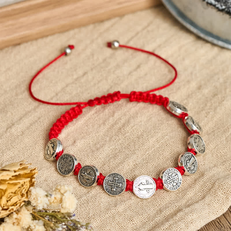 Christianartworkshop St.Benedict Medal Braided Devotional Bracelet: Token of Gentle Divine Comfort - Red - image 0