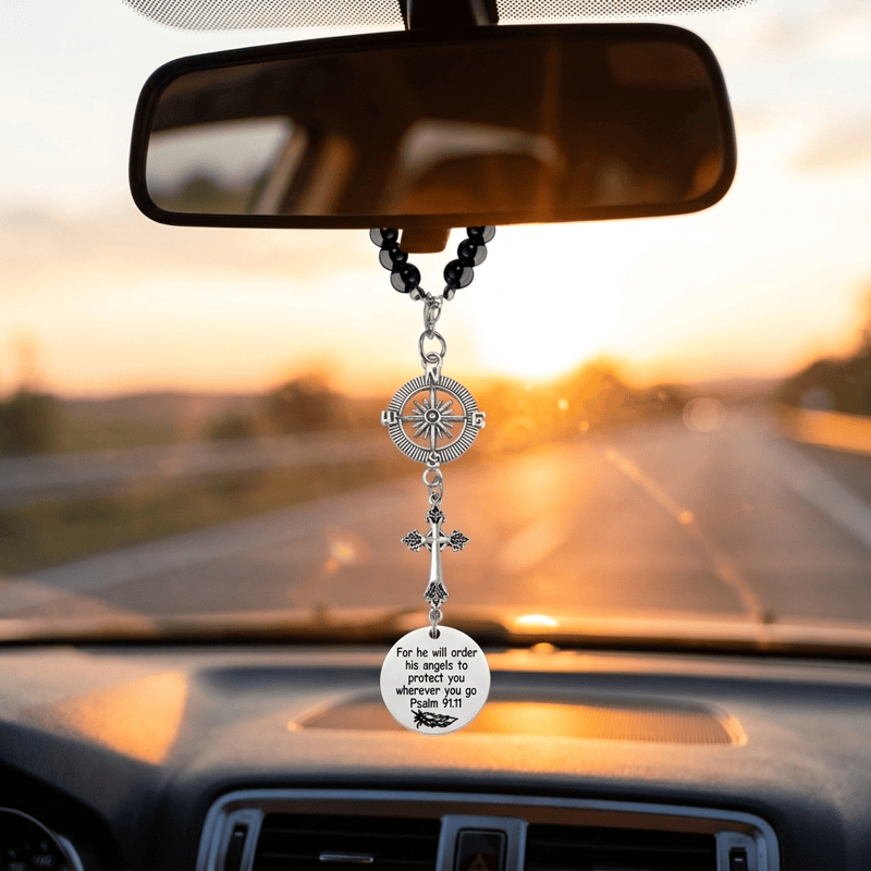 Christianartworkshop Engraved Scripture Cross Car Pendant: Token of Gentle Divine Travel Protection - 5.91''/15cm - image 0