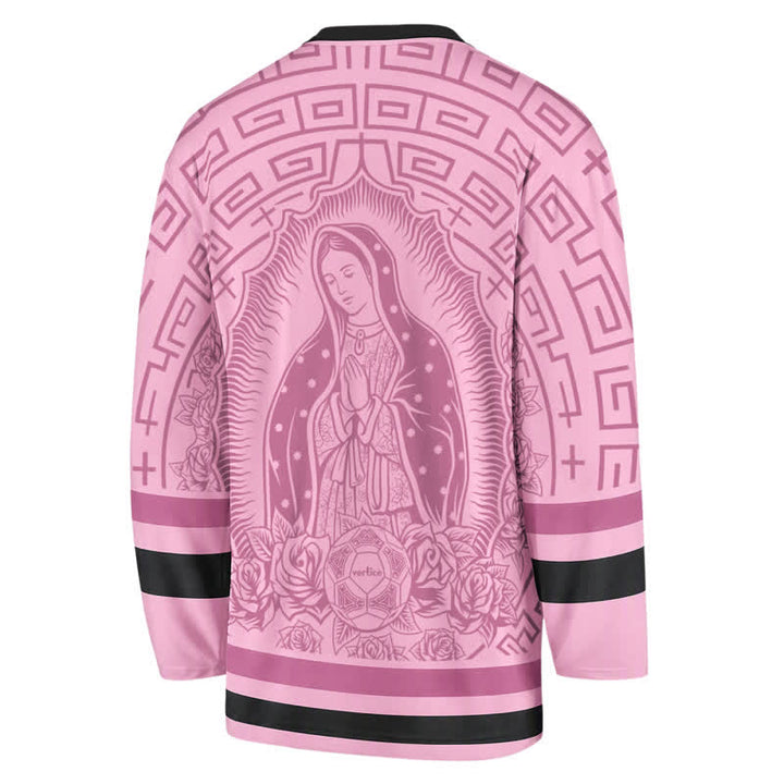 Christianartworkshop Pink Madonna Rose Halo V Neck Hockey Jersey - image 1