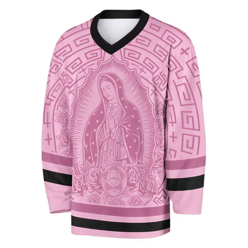 Christianartworkshop Pink Madonna Rose Halo V Neck Hockey Jersey - image 2
