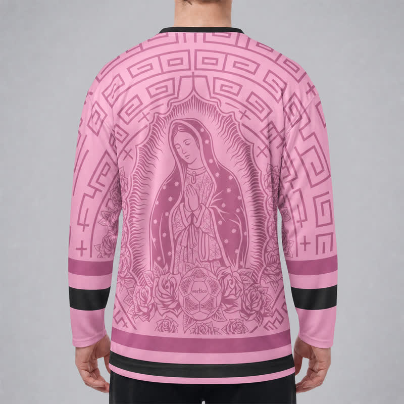 Christianartworkshop Pink Madonna Rose Halo V Neck Hockey Jersey - image 4