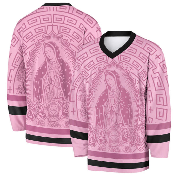 Christianartworkshop Pink Madonna Rose Halo V Neck Hockey Jersey - 5XL - image 0