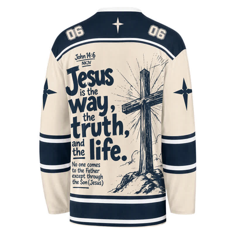Christianartworkshop Jesus Is The Way Vintage Long Sleeve Hockey Jersey - image 1