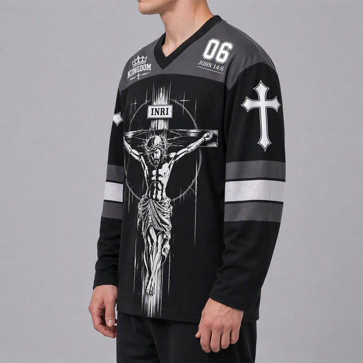 Christianartworkshop Walk By Faith Black Streetwear Hockey Jersey - image 5