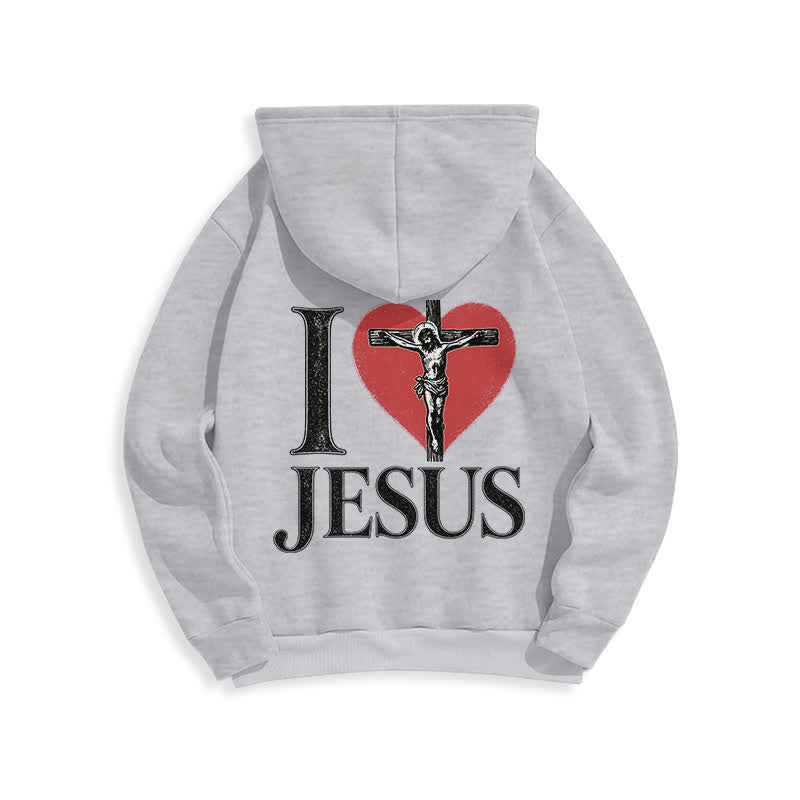 Christianartworkshop I Love Jesus Heart Cross Fleece Lined Hoodie - image 1