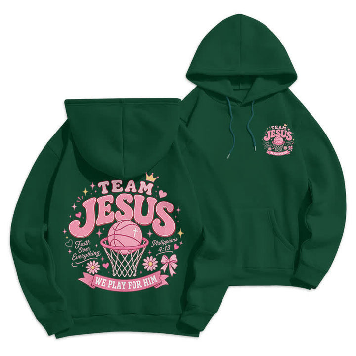 Christianartworkshop Team Jesus Basketball Streetwear Fleece Lined Dark Green Hoodie - Green - 2XL - image 0