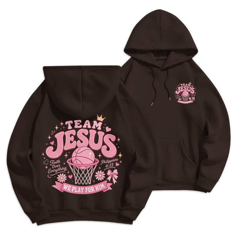 Christianartworkshop Team Jesus Basketball Streetwear Fleece Lined Dark Green Hoodie - image 18