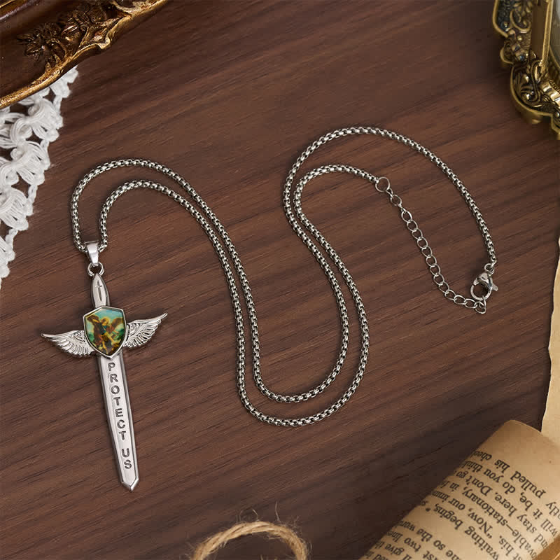 Christianartworkshop Uplifting Double-Face St. Michael Wing Sword Cross Necklace - image 8