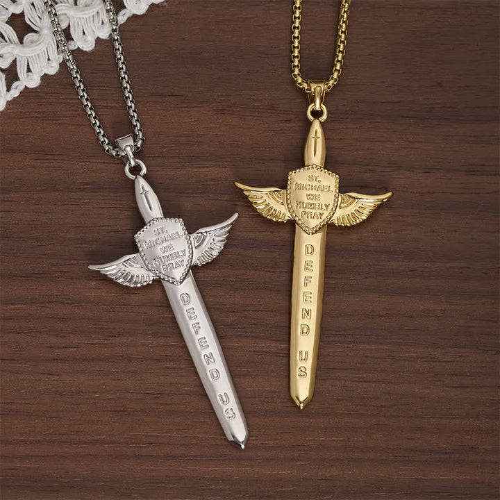 Christianartworkshop Uplifting Double-Face St. Michael Wing Sword Cross Necklace - image 3