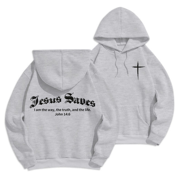 Christianartworkshop Jesus Saves John 14:6 Faith Fleece Lined Polyester Hoodie - Grey - 2XL - image 0