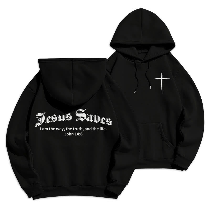Christianartworkshop Jesus Saves John 14:6 Faith Fleece Lined Polyester Hoodie - Black - 2XL - image 9