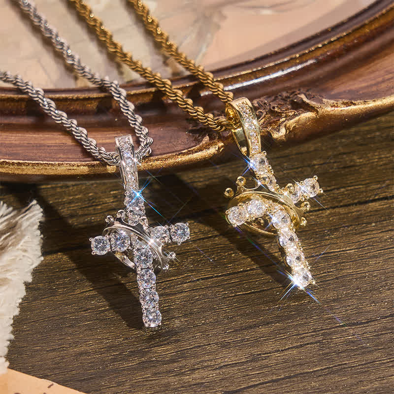 Christianartworkshop Fully Paved Shining Cross With Crown Accent: Charm of Radiant Heavenly Radiance - image 1