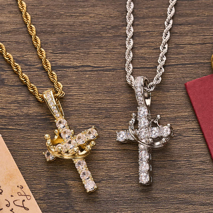 Christianartworkshop Fully Paved Shining Cross With Crown Accent: Charm of Radiant Heavenly Radiance - image 3