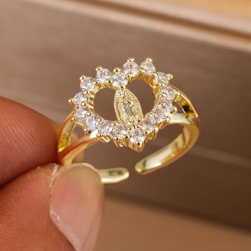 Christianartworkshop Elegant Crystal Framed Our Lady of Guadalupe Ring: Emblem of Heavenly Gentle Favor - Golden( Suitable for US Sizes 6-9 ) - image 0